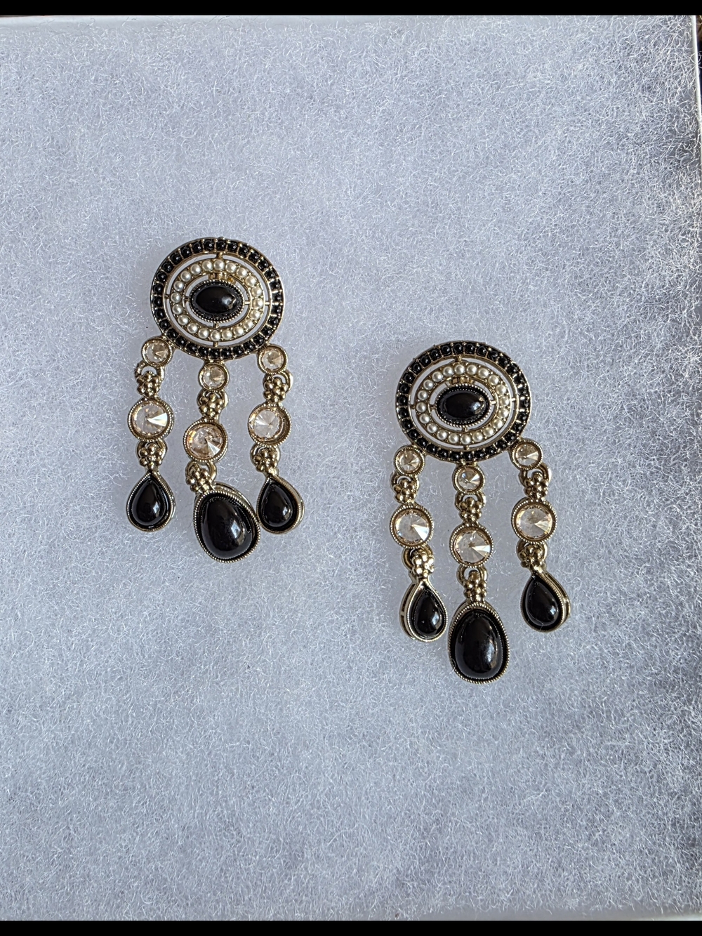 Gold and Black Dangle Statement Earrings - Elegant Women Jewelry